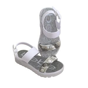 Bebe Toddler White Silcone Rubber Pop It Silver Glitter Sandals Size Small 5/6